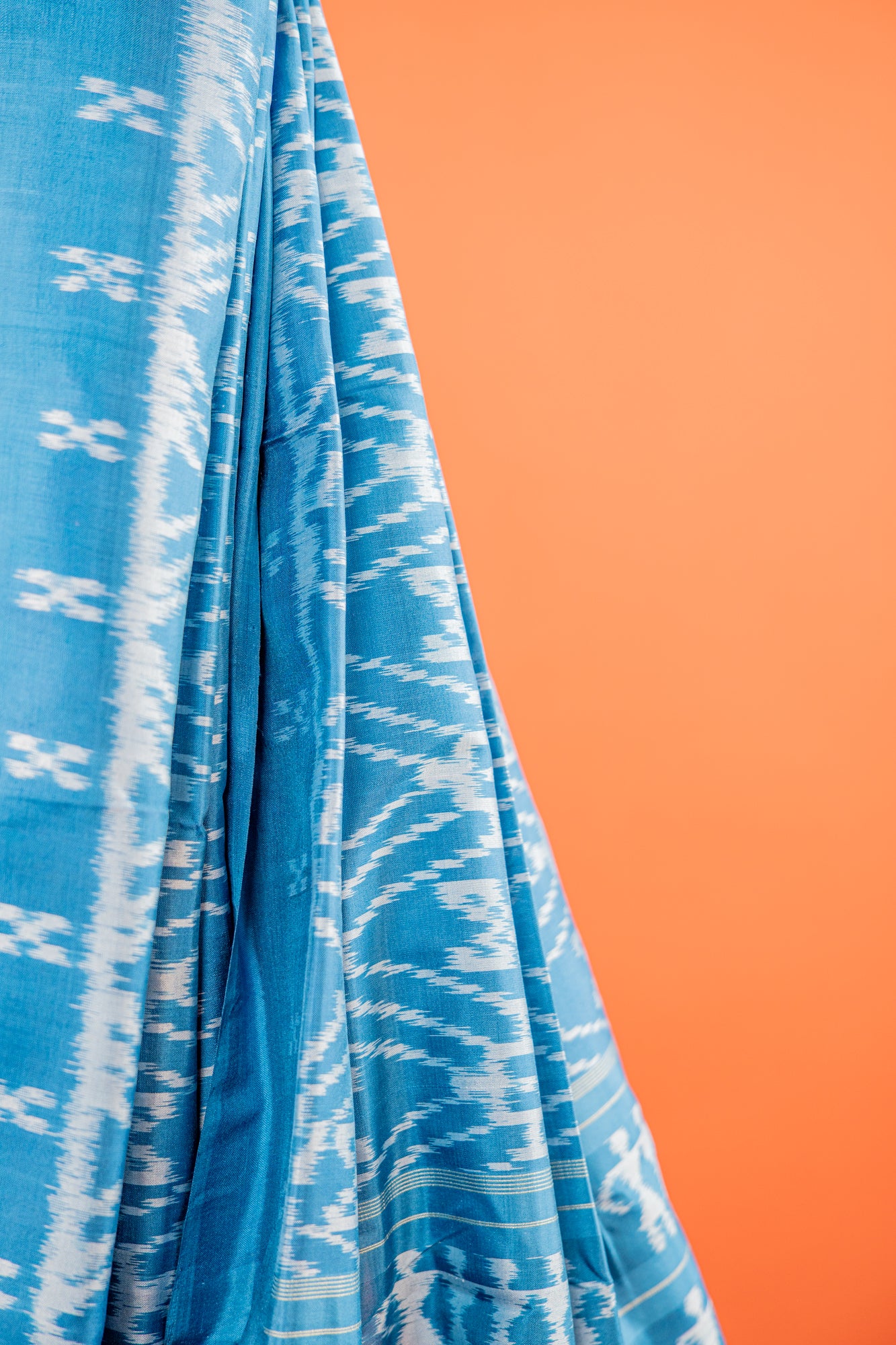 Ocean Blue Khandua Silk Saree with Diamond Ikat Grid | Odisha Handloom