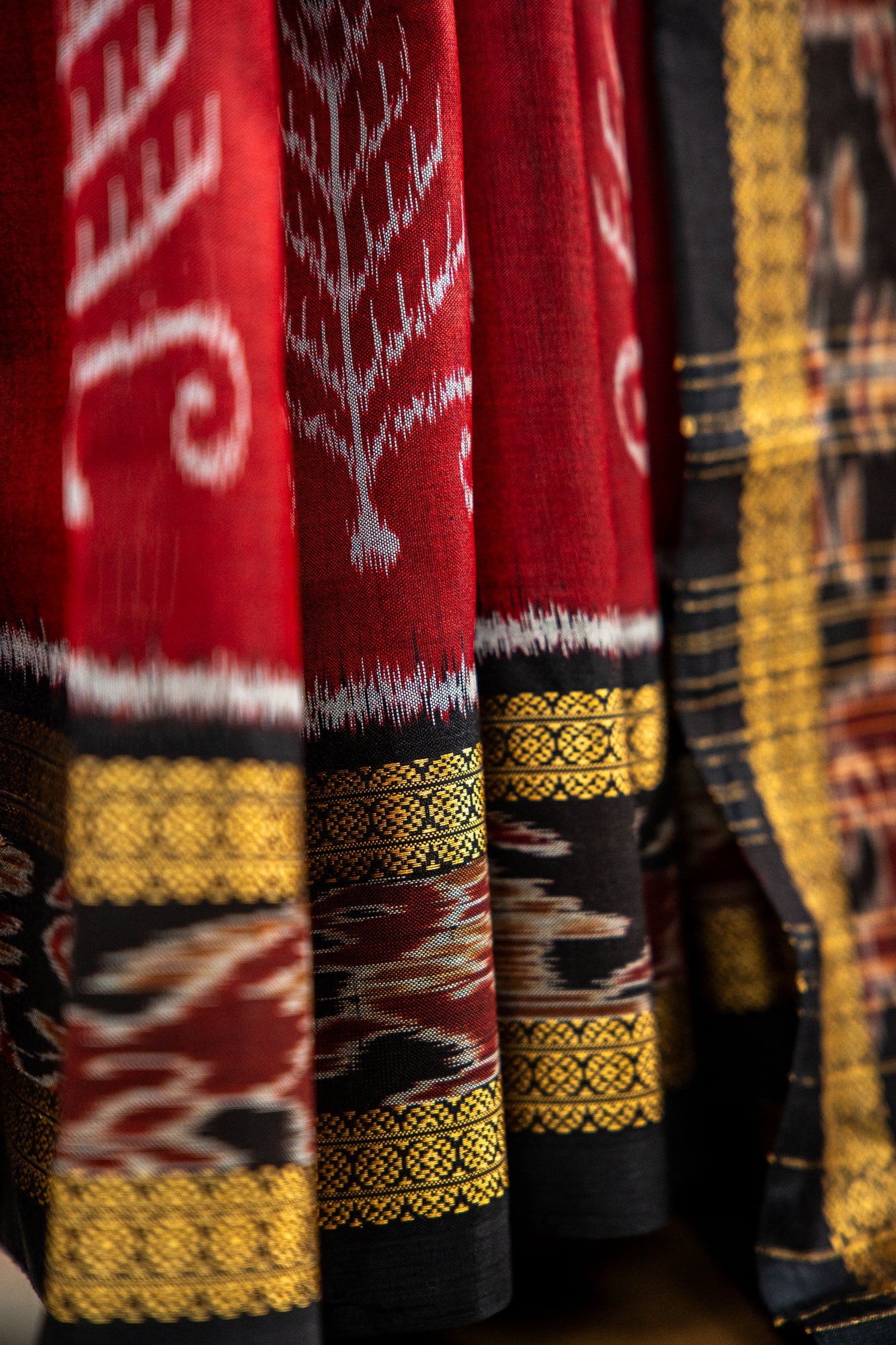 Maroon/Burgundy , Jet Black Khandua Silk Saree