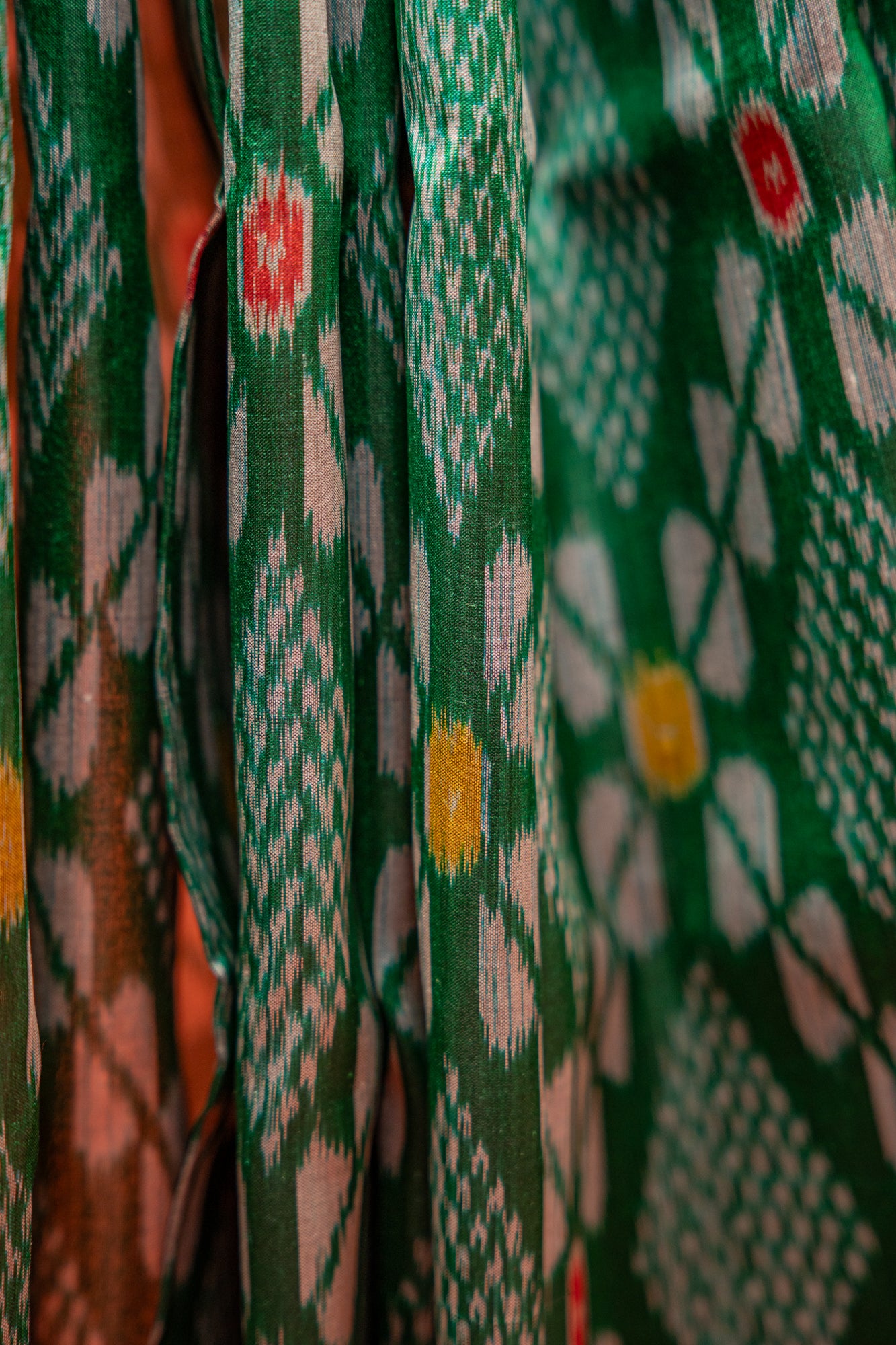 Bottle Green Khandua Silk Saree with Checkered Ikat Buttis | Odisha Handloom