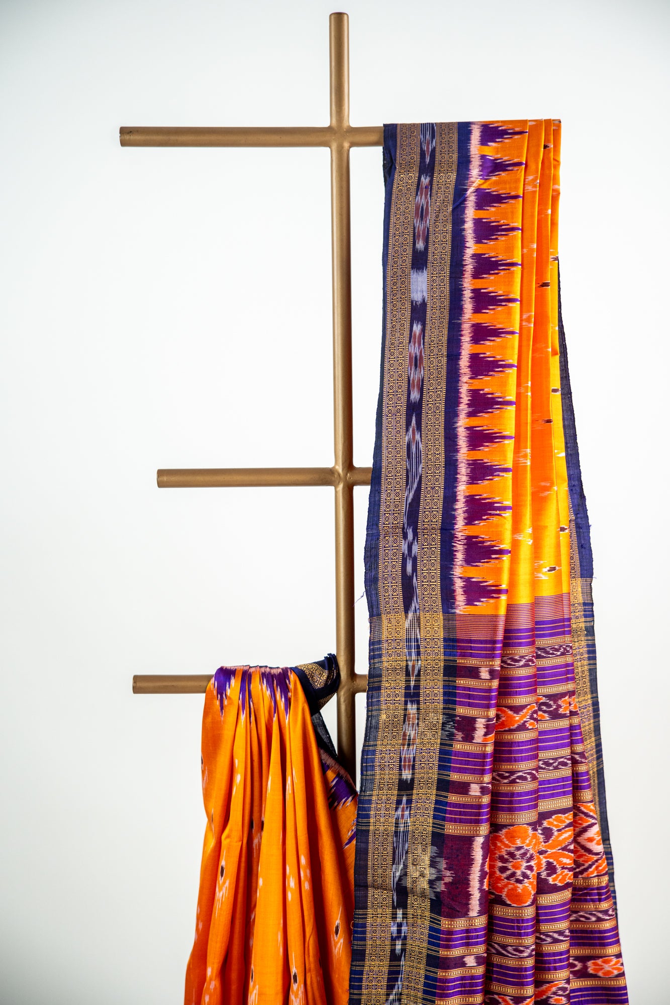 Marigold Orange and Royal Purple Khandua Silk Saree