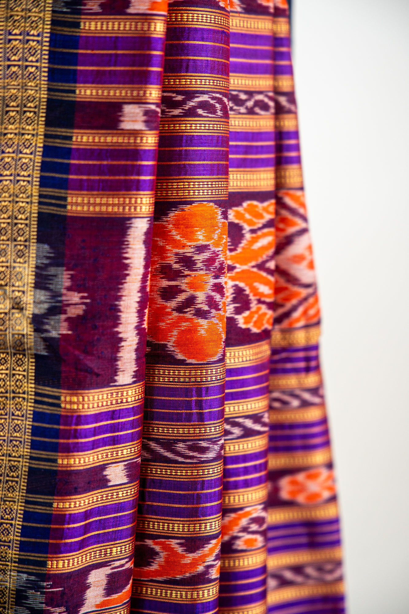 Marigold Orange and Royal Purple Khandua Silk Saree
