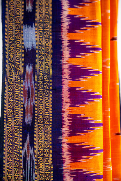 Marigold Orange and Royal Purple Khandua Silk Saree