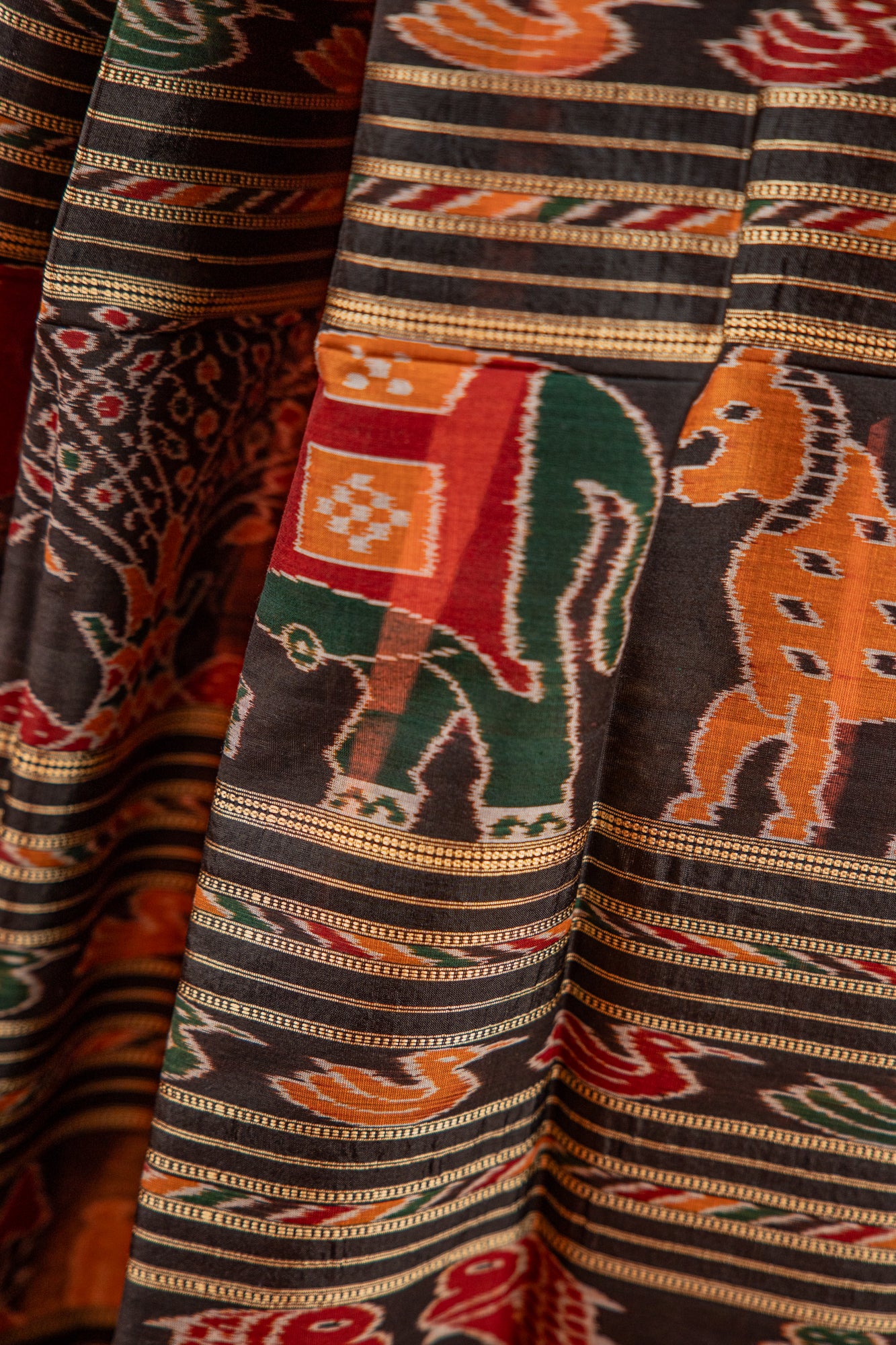 Olive Green Khandua Silk Saree with Nuapatna Ikat Panels | Odisha Handloom