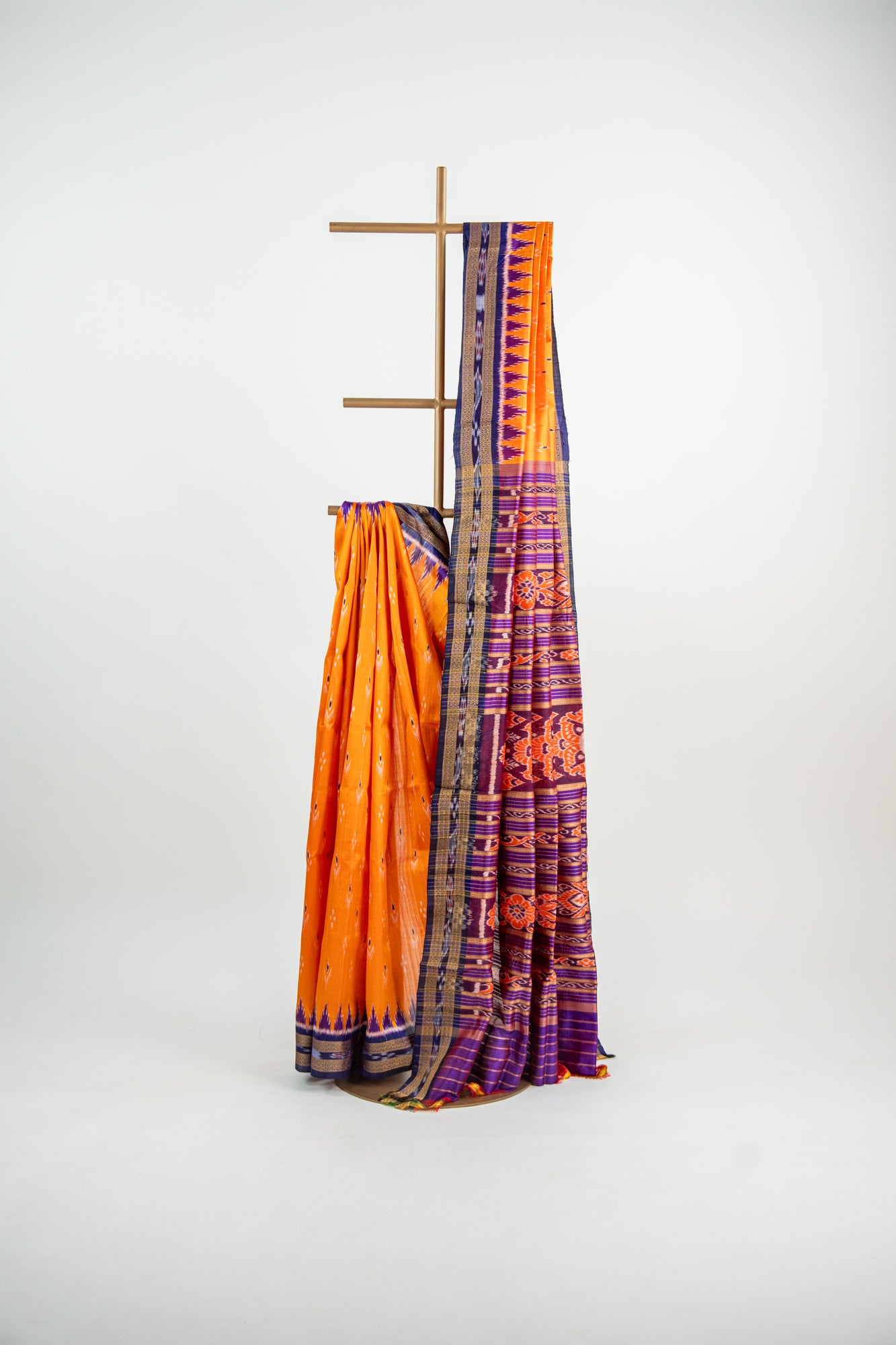 Marigold Orange and Royal Purple Khandua Silk Saree