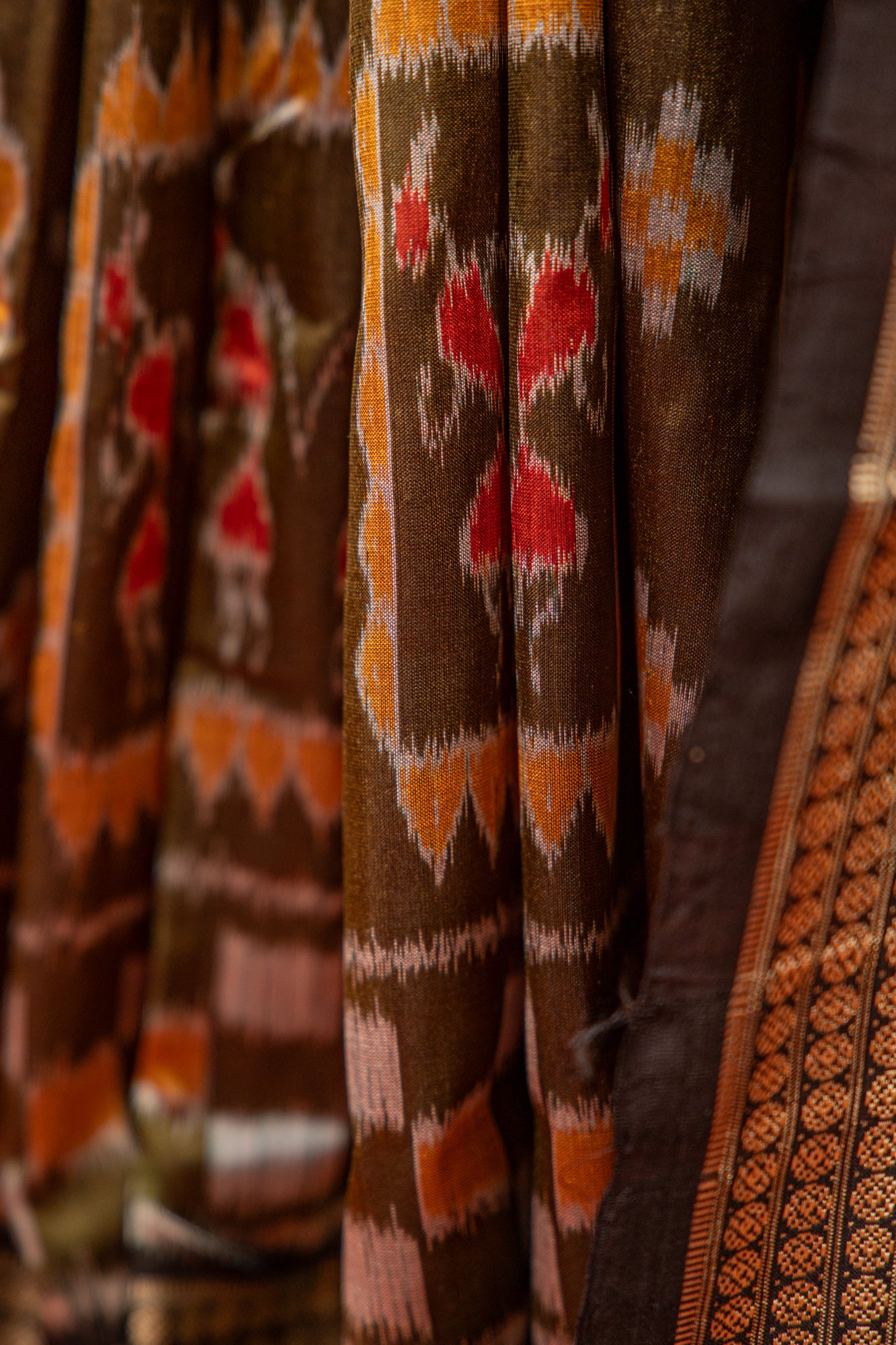 Olive Green Khandua Silk Saree with Nuapatna Ikat Panels | Odisha Handloom