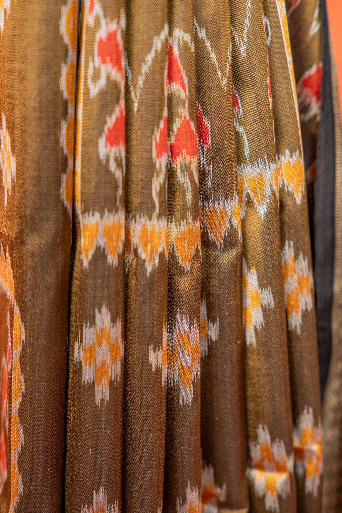 Olive Green Khandua Silk Saree with Nuapatna Ikat Panels | Odisha Handloom