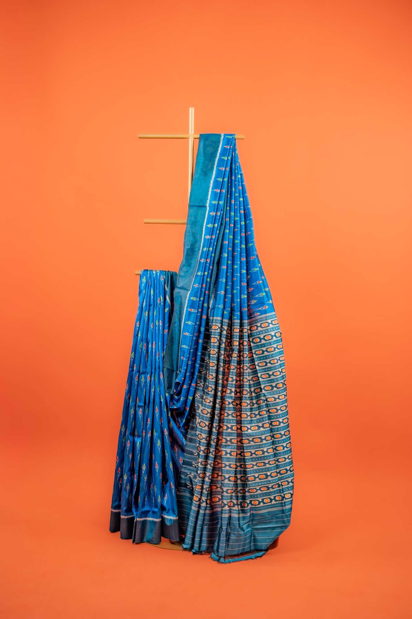 Indigo Blue Khandua Silk Saree with Floral Vine Ikat Motifs | Odisha Handloom