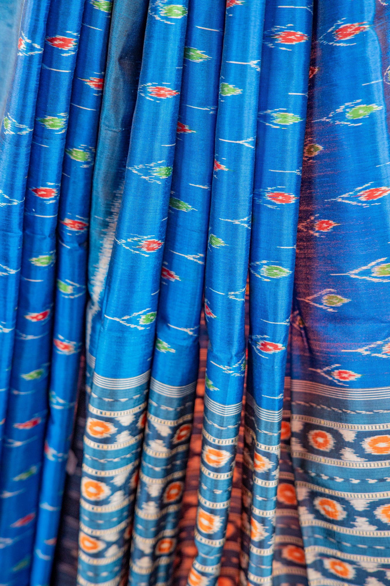 Indigo Blue Khandua Silk Saree with Floral Vine Ikat Motifs | Odisha Handloom