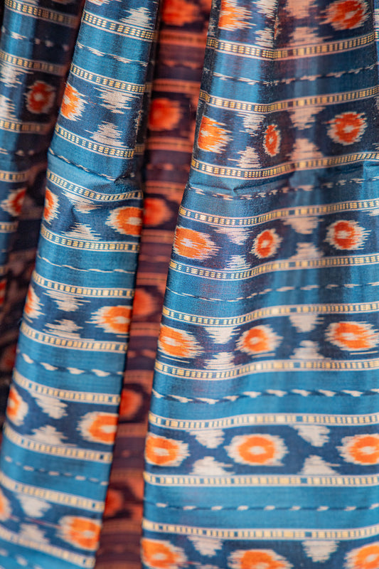 Indigo Blue Khandua Silk Saree with Floral Vine Ikat Motifs | Odisha Handloom