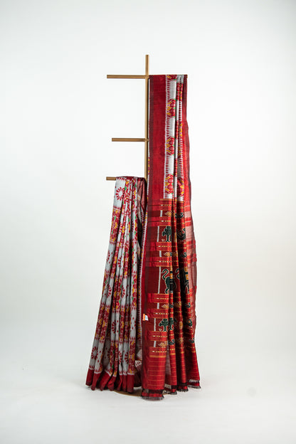 Rich Deep Crimson Red / Maroon Khandua Silk Saree