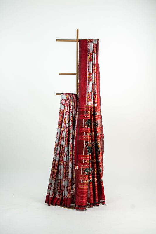 Rich Deep Crimson Red / Maroon Khandua Silk Saree