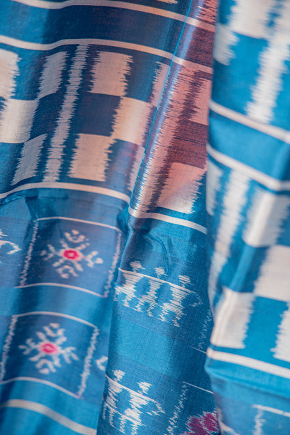 Royal Blue Khandua Silk Saree with Tribal Figurative Ikat Motifs | Odisha Handloom