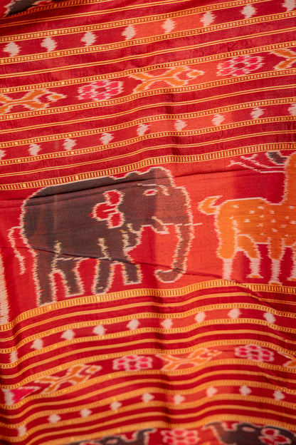 Amber Mustard Khandua Silk Saree with Traditional Gacha Ikat Motifs | Odisha Handloom