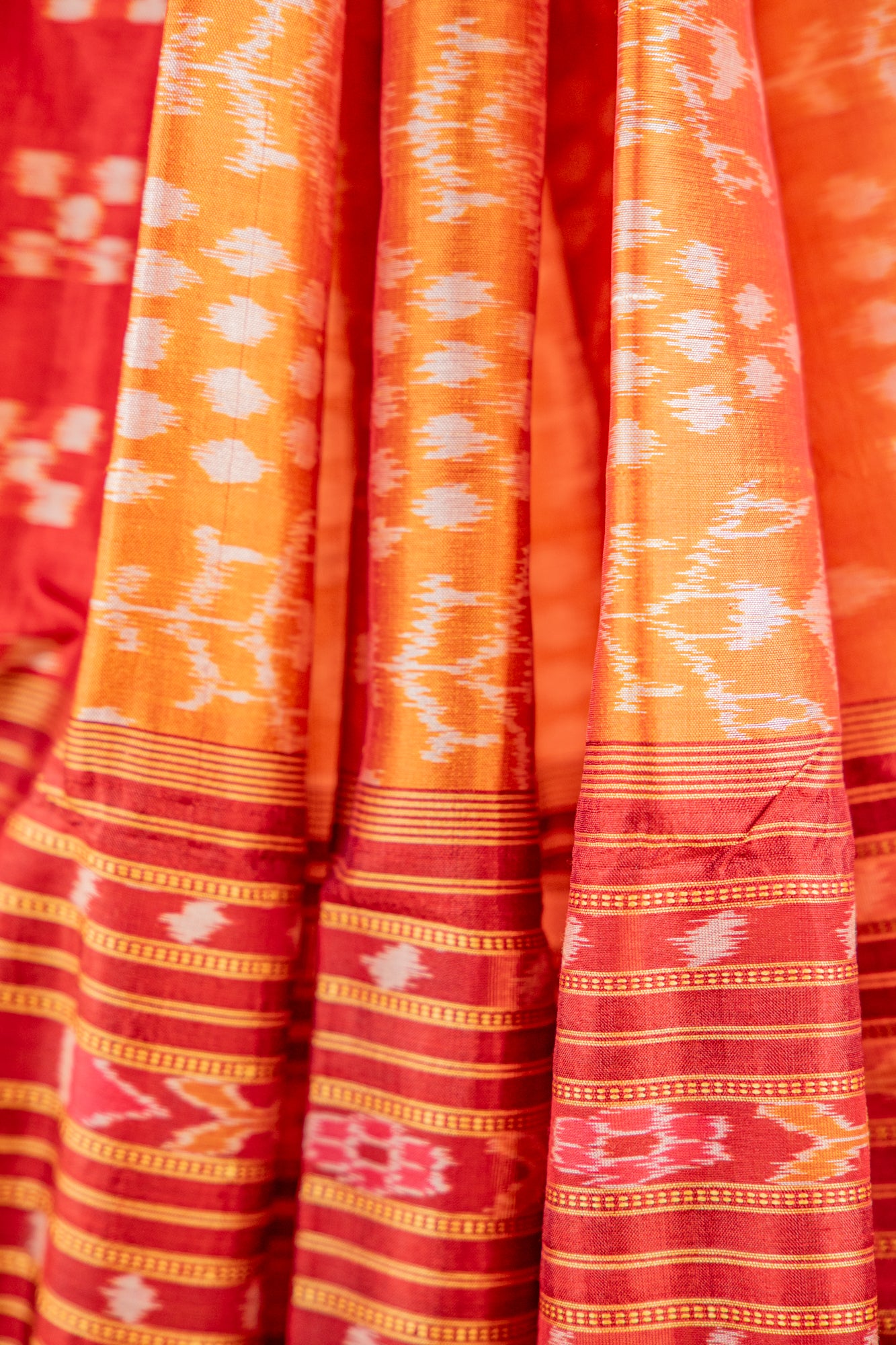 Amber Mustard Khandua Silk Saree with Traditional Gacha Ikat Motifs | Odisha Handloom