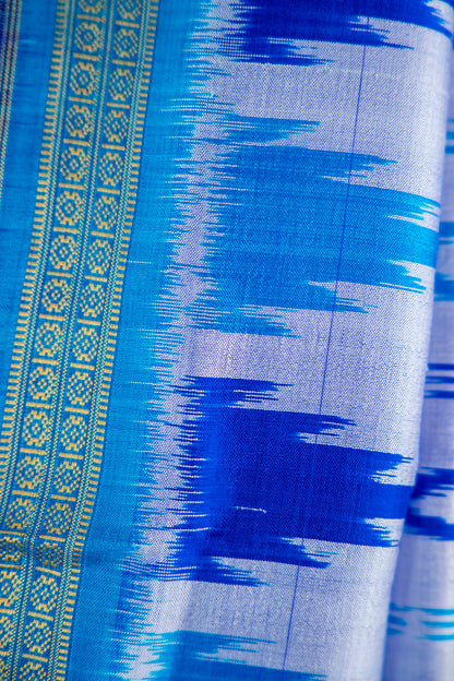 Icy Lavender/Off White Khandua Silk Saree