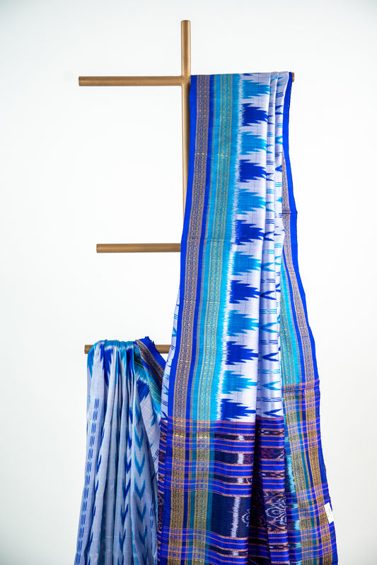 Icy Lavender/Off White Khandua Silk Saree