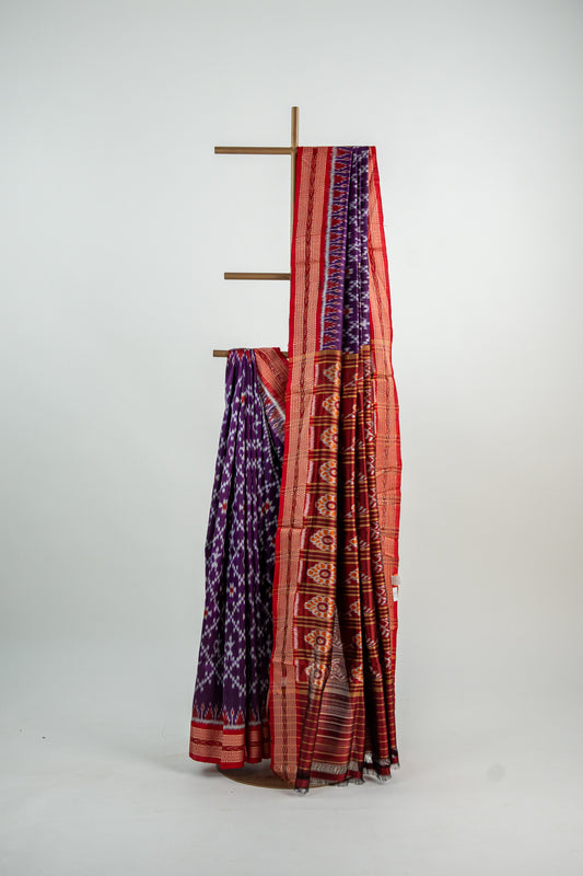 Deep Purple and Crimson Red Khandua Silk Saree