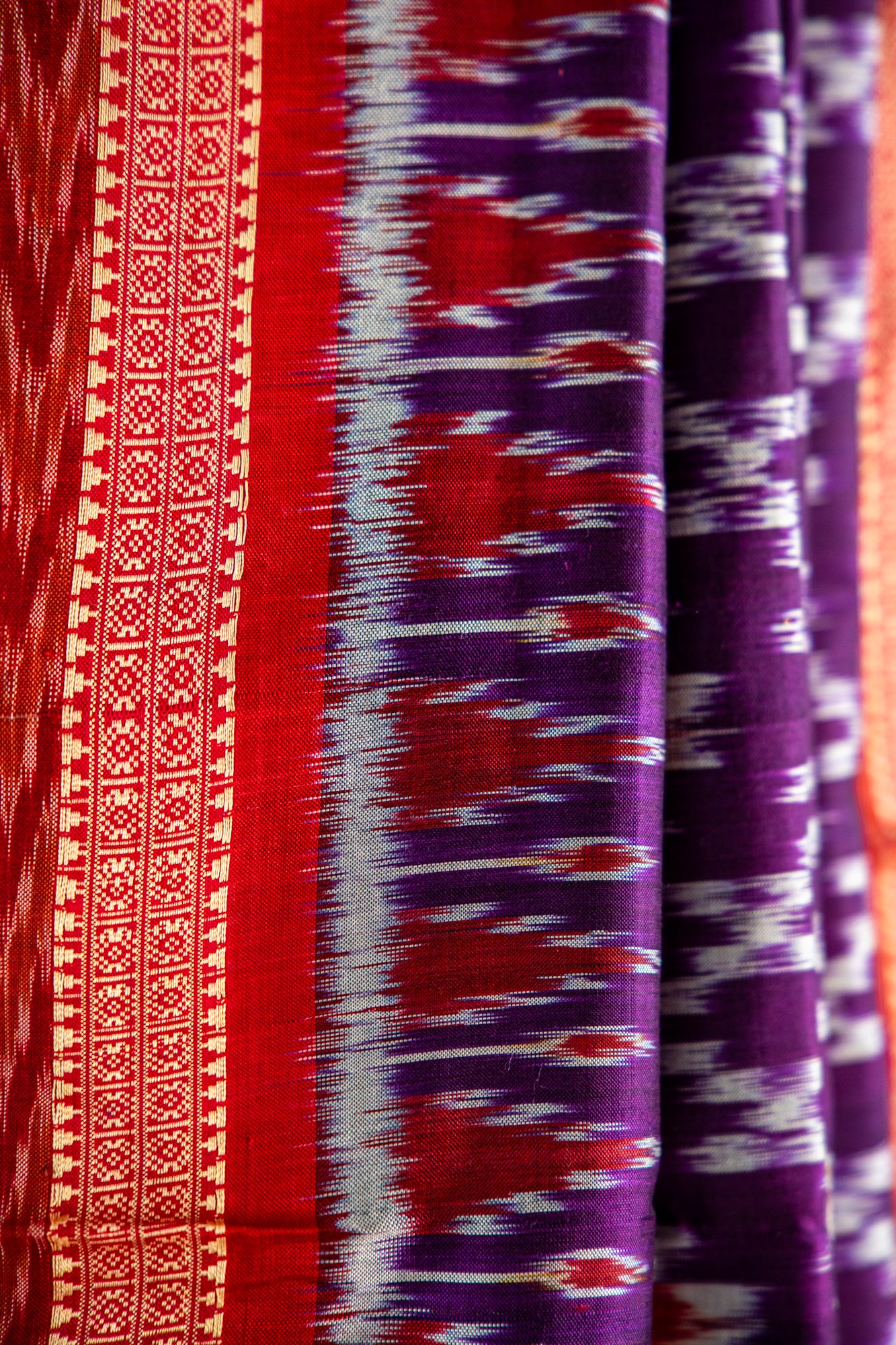 Deep Purple and Crimson Red Khandua Silk Saree