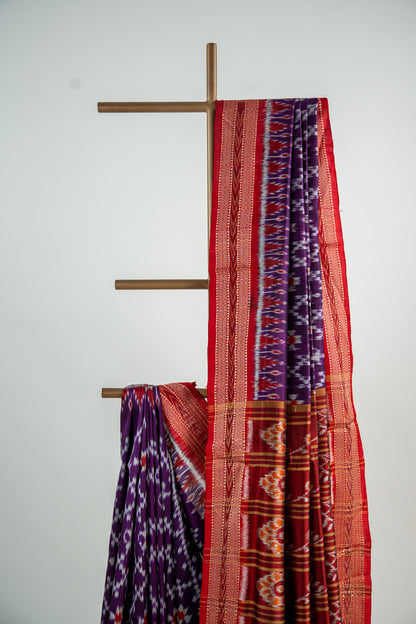 Deep Purple and Crimson Red Khandua Silk Saree