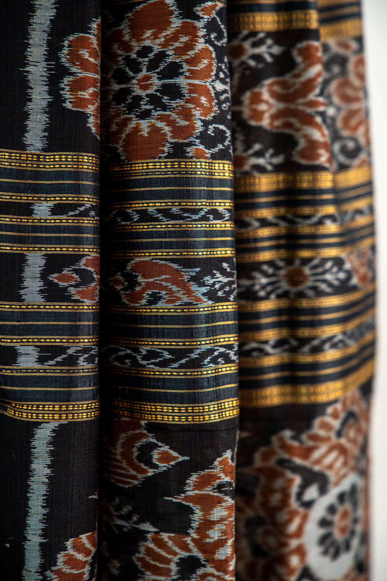 Mustard Yellow and Slate Grey Khandua Silk Saree