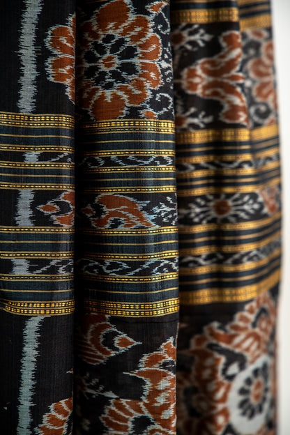 Mustard Yellow and Slate Grey Khandua Silk Saree