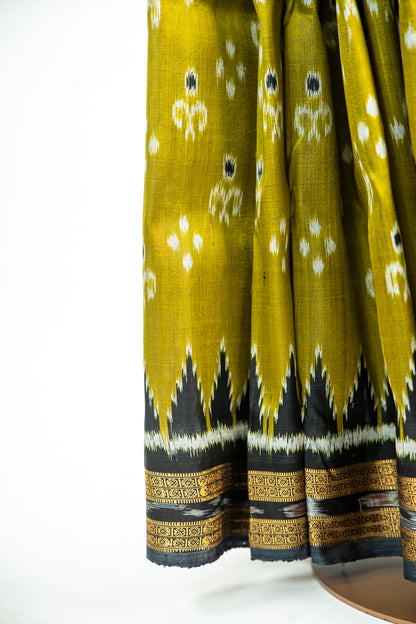 Mustard Yellow and Slate Grey Khandua Silk Saree
