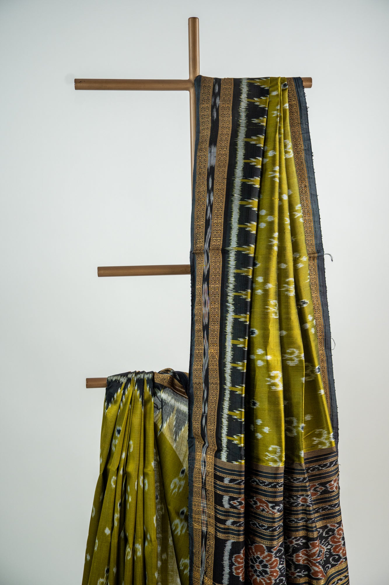 Mustard Yellow and Slate Grey Khandua Silk Saree