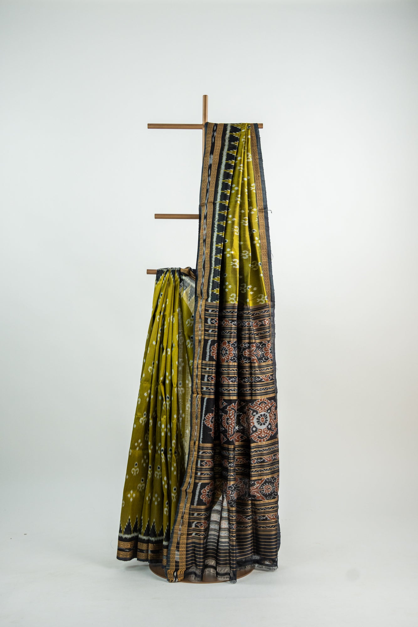 Mustard Yellow and Slate Grey Khandua Silk Saree