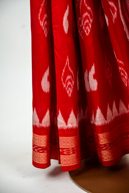 Bright Vermilion Red Khandua Silk Saree