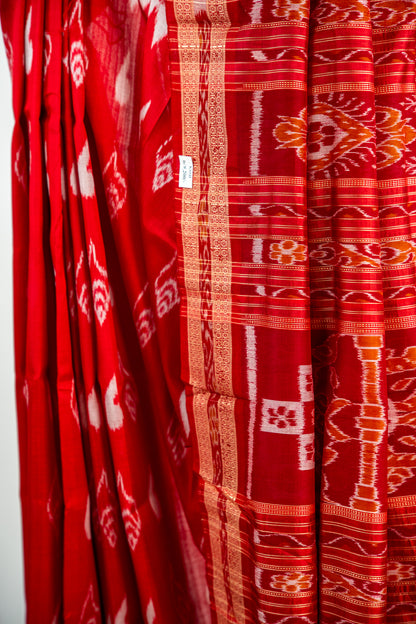 Bright Vermilion Red Khandua Silk Saree
