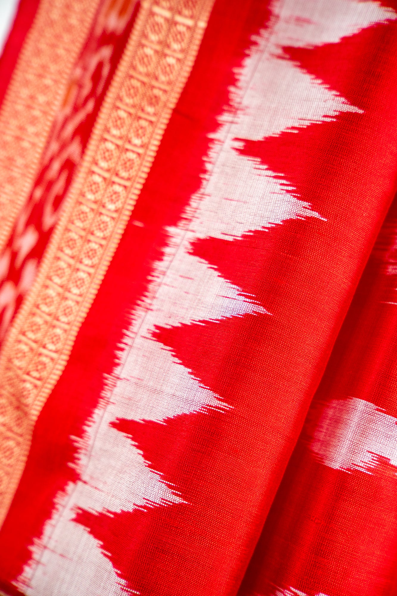 Bright Vermilion Red Khandua Silk Saree