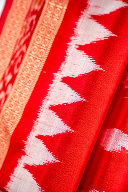 Bright Vermilion Red Khandua Silk Saree