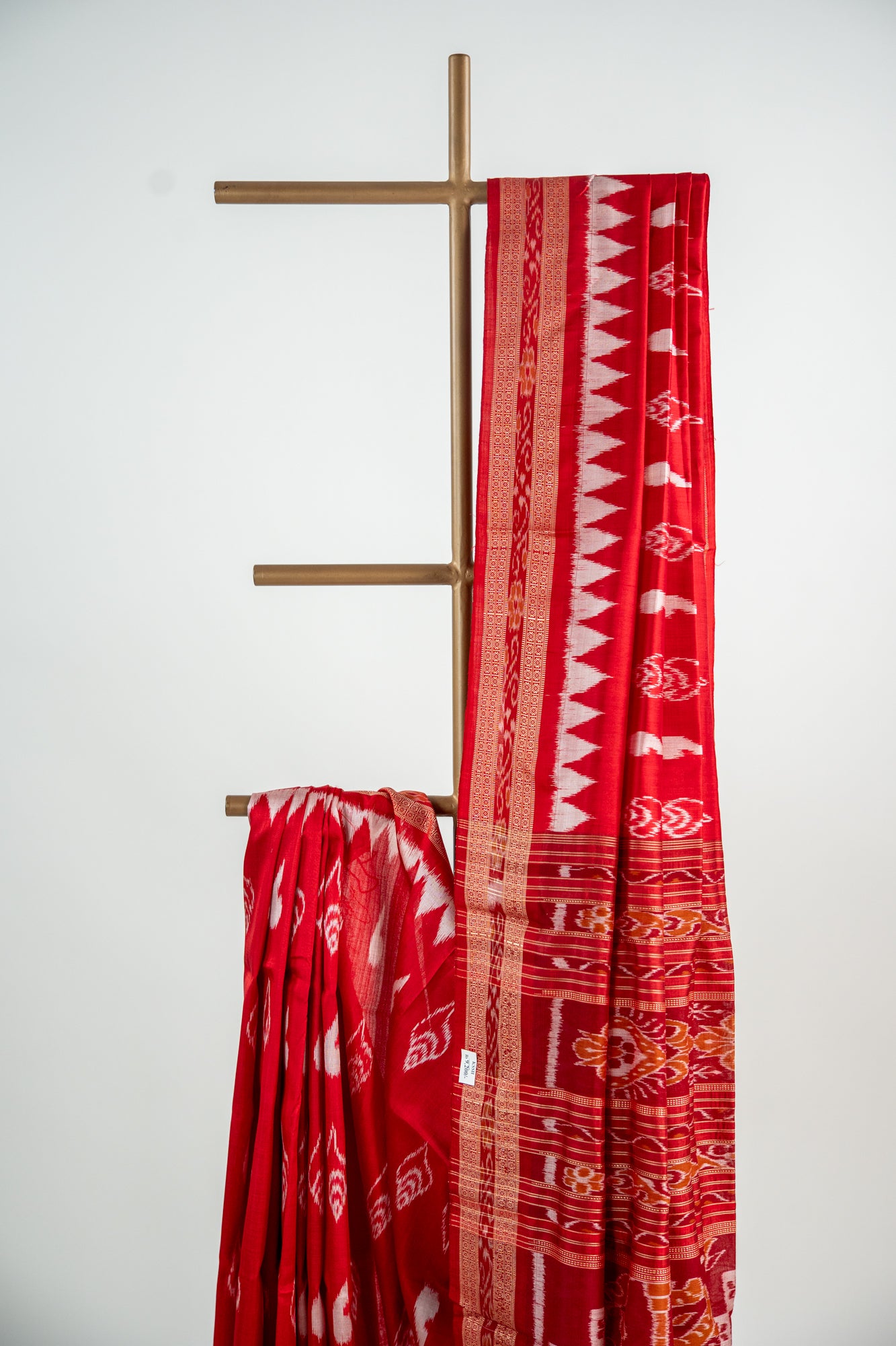 Bright Vermilion Red Khandua Silk Saree