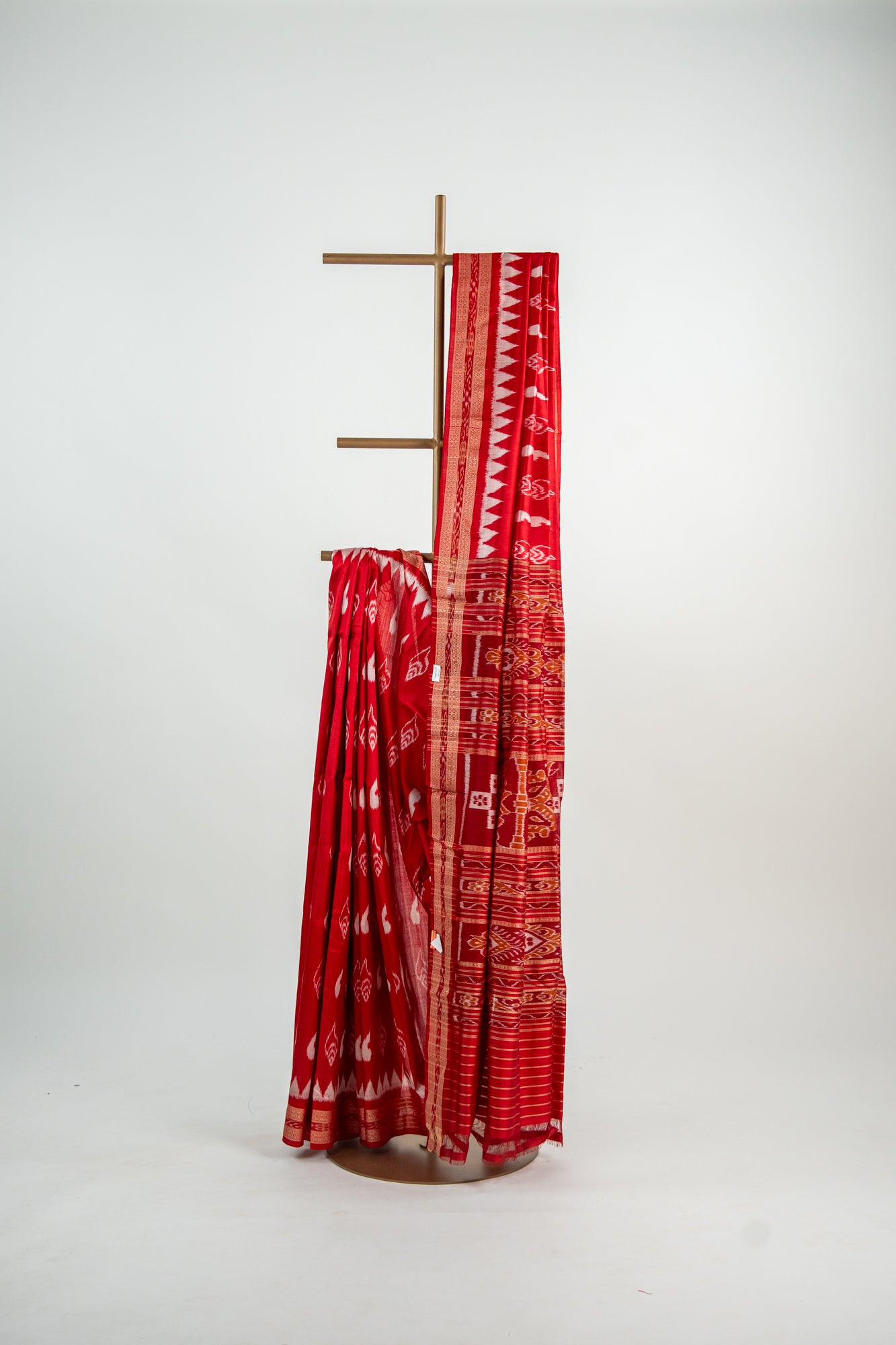 Bright Vermilion Red Khandua Silk Saree