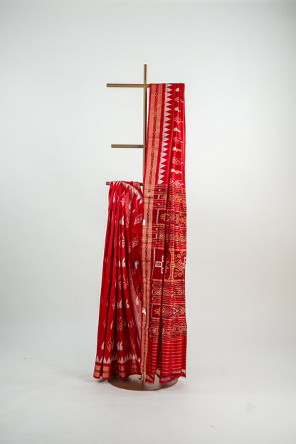 Bright Vermilion Red Khandua Silk Saree