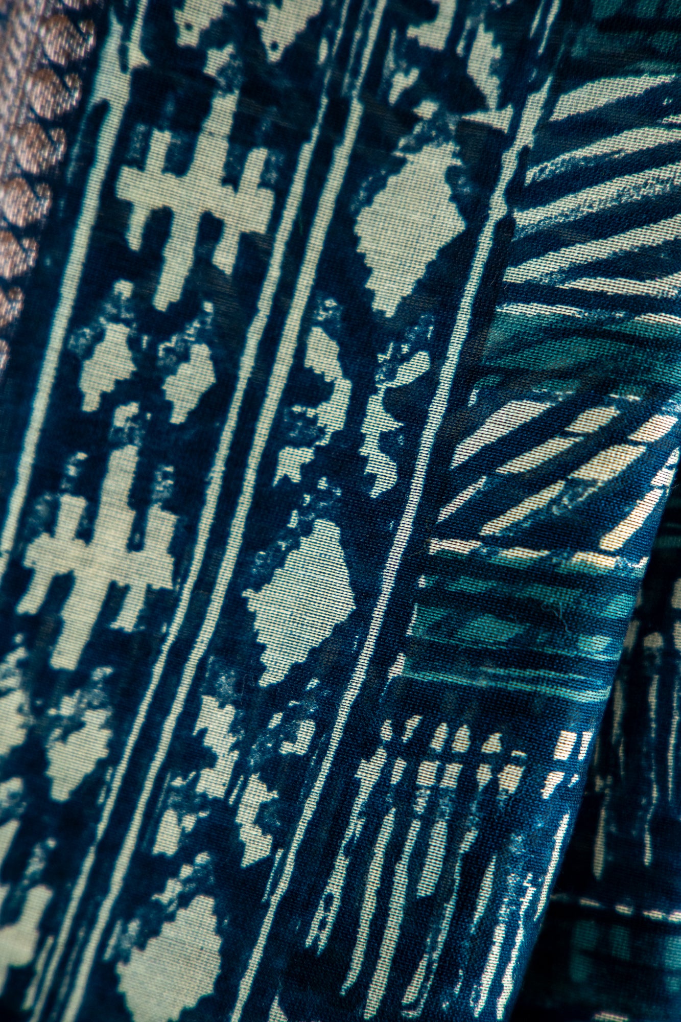 Deep Indigo Blue / Navy base with an ultra-fine Ivory/Cream line print Chanderi Silk Saree