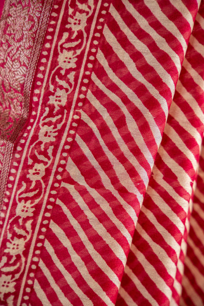 Muted Mint Green / Faded Sage base with a dual-tone Pine Green and Cream overlay Chanderi Silk Saree