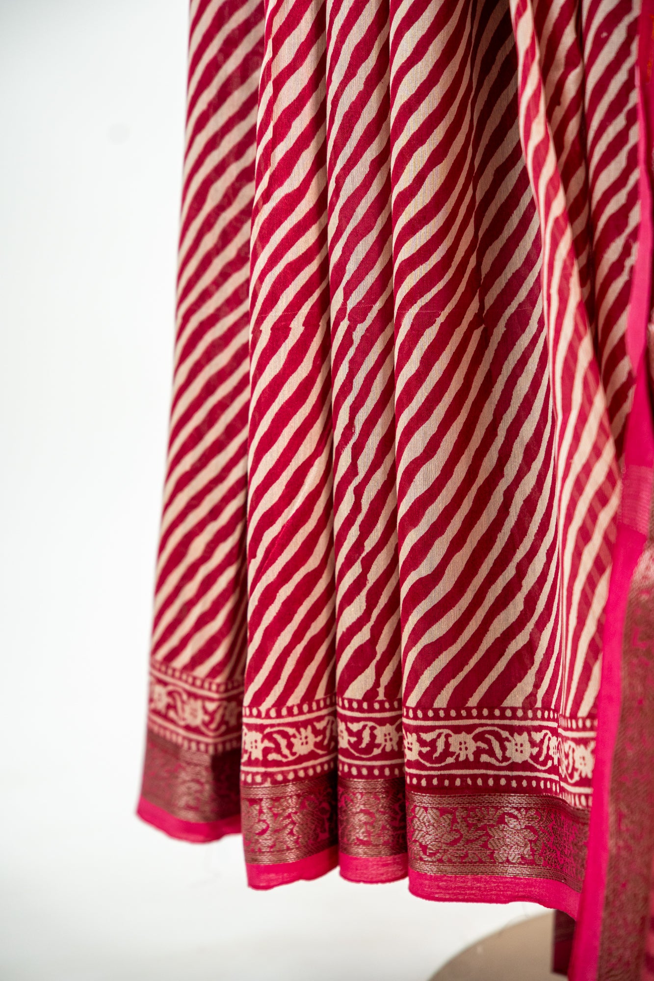 Muted Mint Green / Faded Sage base with a dual-tone Pine Green and Cream overlay Chanderi Silk Saree