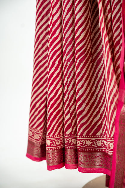 Muted Mint Green / Faded Sage base with a dual-tone Pine Green and Cream overlay Chanderi Silk Saree