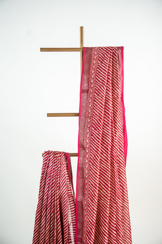 Reddish Pink / Crimson Pink base Chanderi Silk Saree