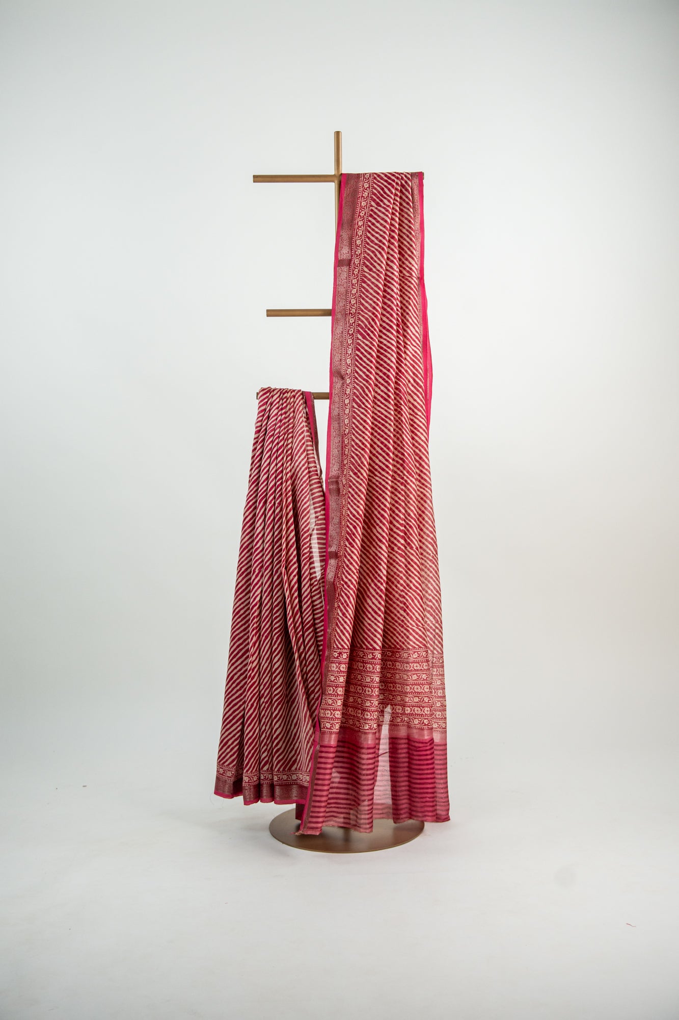 Muted Mint Green / Faded Sage base with a dual-tone Pine Green and Cream overlay Chanderi Silk Saree
