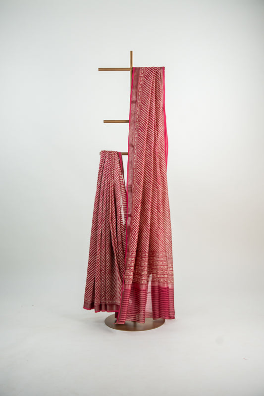 Muted Mint Green / Faded Sage base with a dual-tone Pine Green and Cream overlay Chanderi Silk Saree