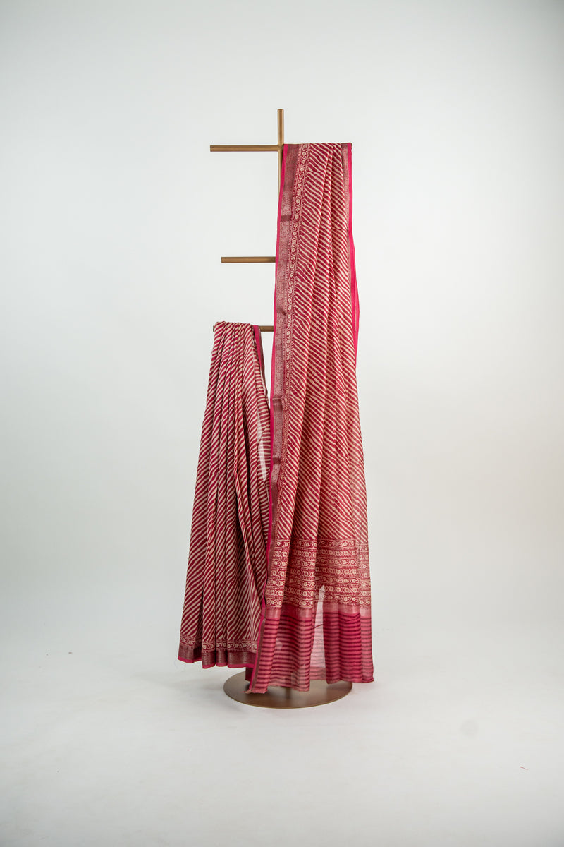 Reddish Pink / Crimson Pink base Chanderi Silk Saree