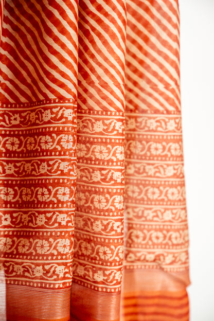 Deep Charcoal Black base with an intricate Silver-Grey and Off-White overlay Chanderi Silk Saree