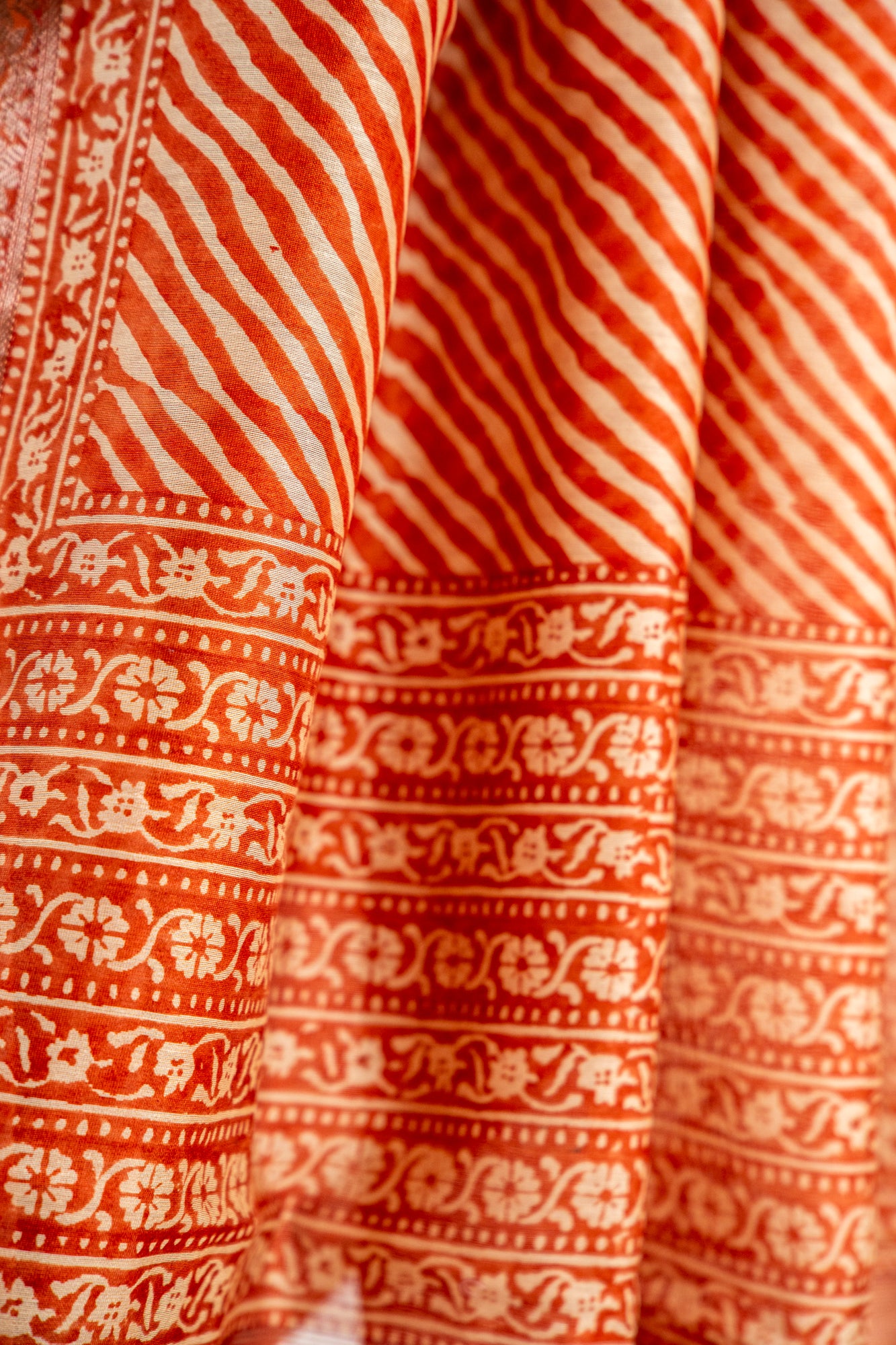 Deep Charcoal Black base with an intricate Silver-Grey and Off-White overlay Chanderi Silk Saree