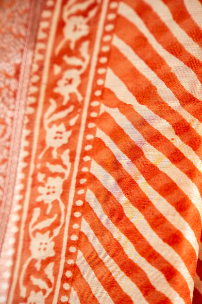 Deep Charcoal Black base with an intricate Silver-Grey and Off-White overlay Chanderi Silk Saree