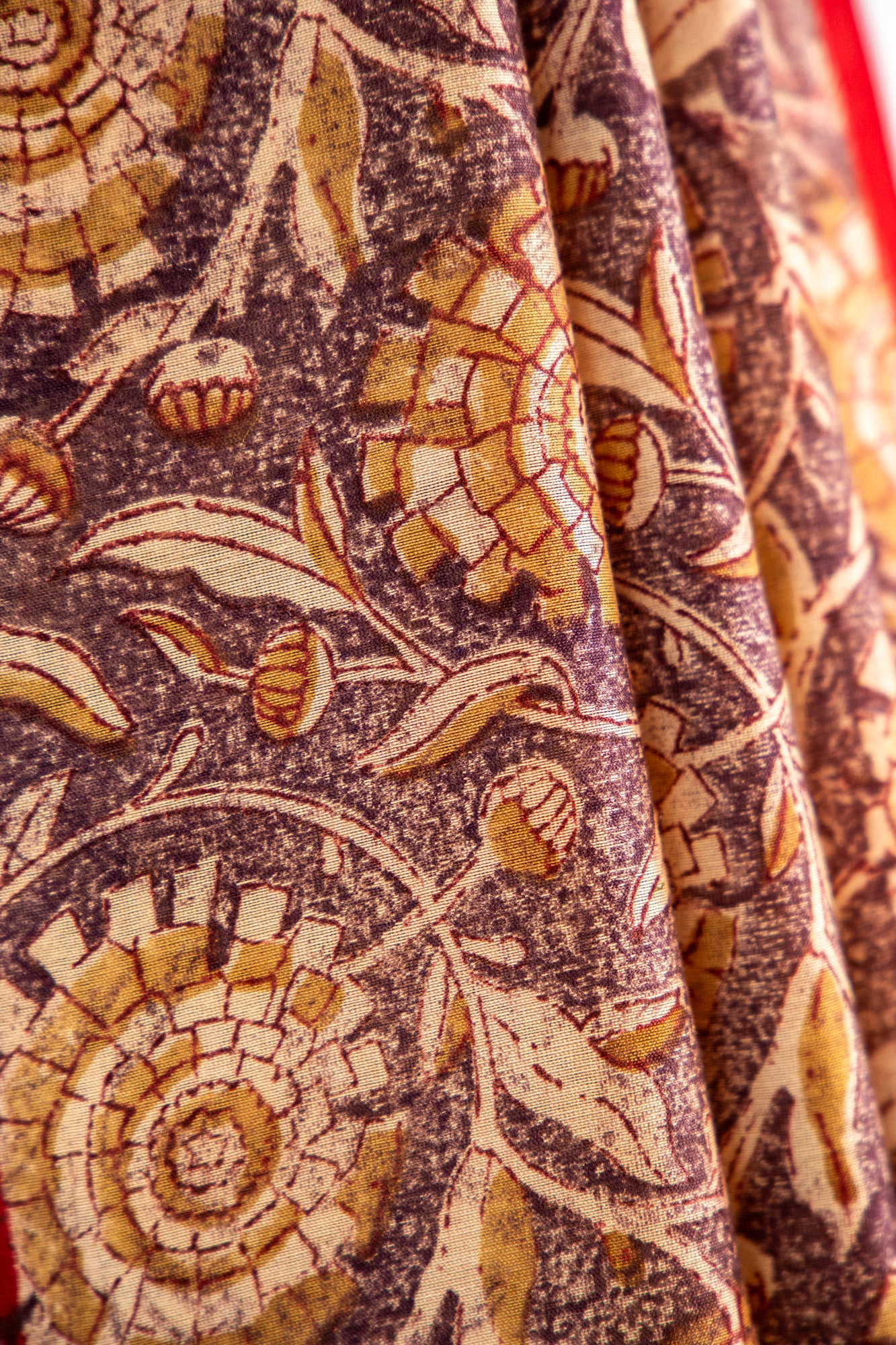 Warm Ochre Gold / Mustard base with a rich Chocolate Brown print Chanderi Silk Saree