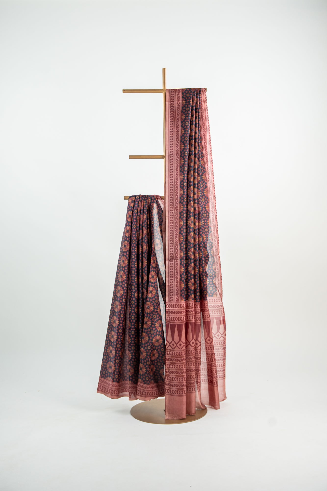 Rich Chocolate Brown / Dark Cocoa base accented with warm Beige and Cream motifs Pure Silk Saree