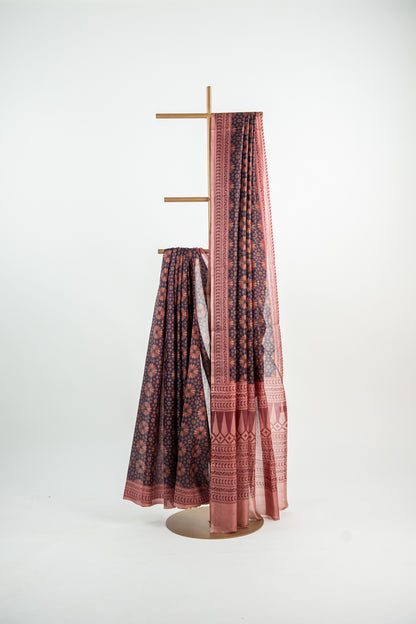 Rich Chocolate Brown / Dark Cocoa base accented with warm Beige and Cream motifs Pure Silk Saree