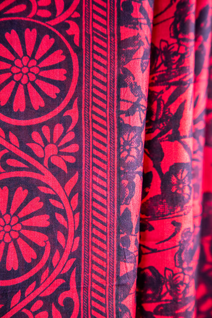 Rich Mulberry Purple / Beetroot base with a lighter Lilac/Pink accent print Pure Silk Saree